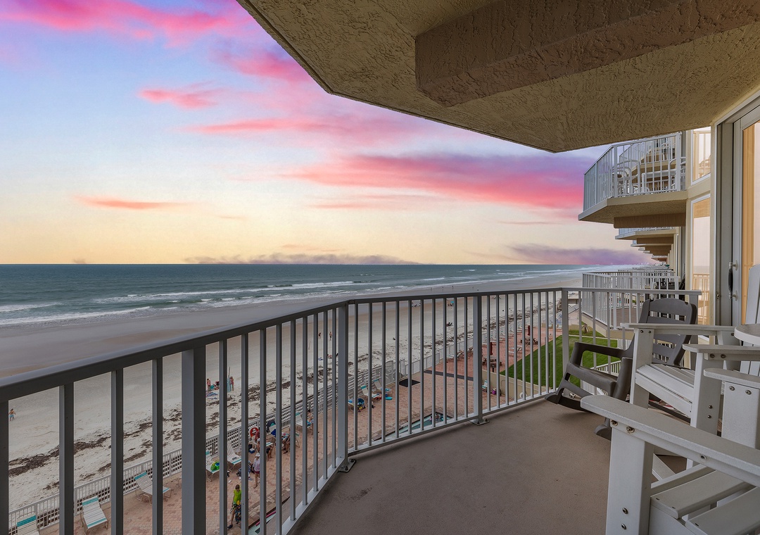Sunset from the private balcony at Shores Club 402