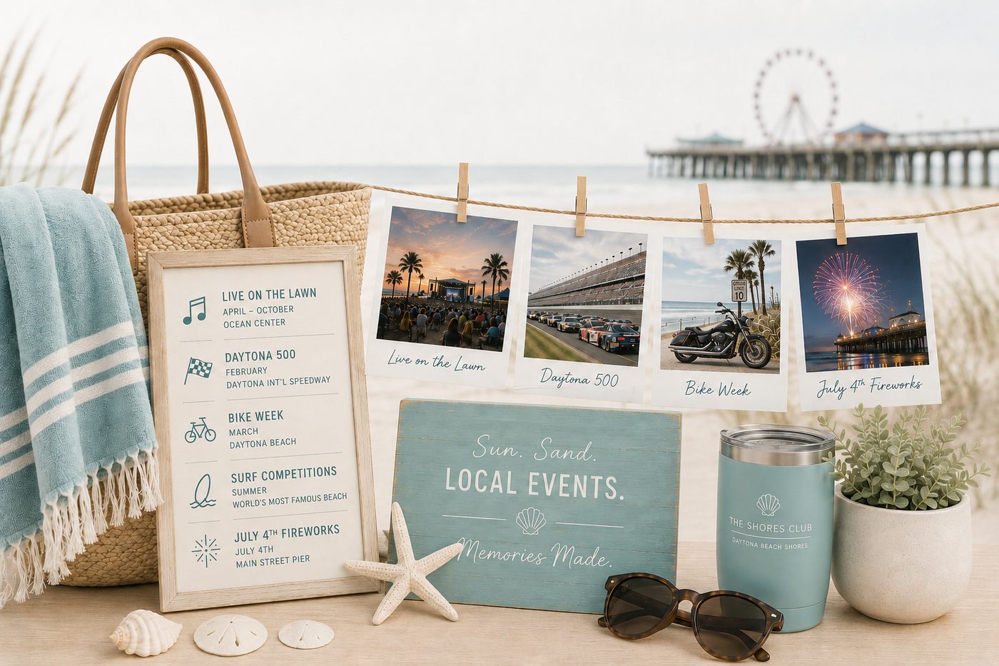 Local events on the coast — concerts, Daytona 500, Bike Week, and July 4th fireworks